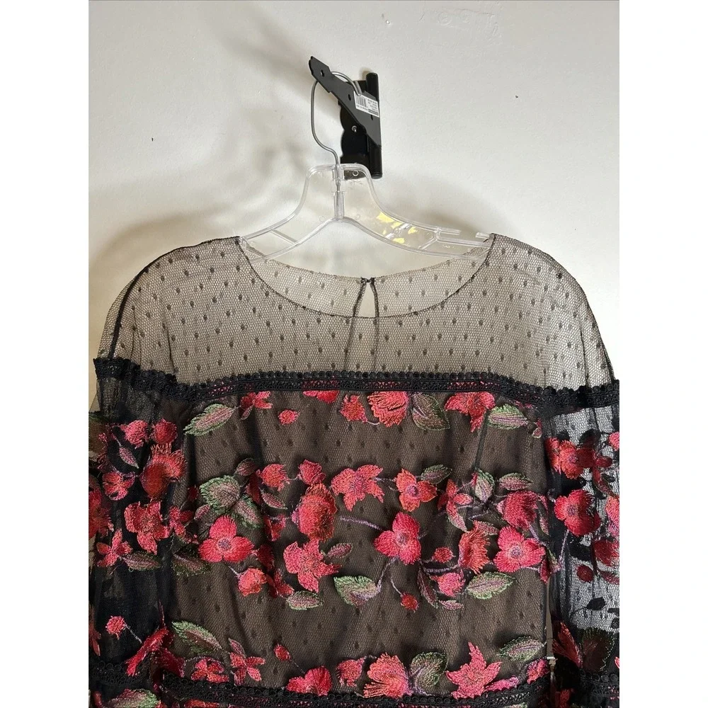 Marchesa‎ Notte Red Embroidered Tea Length Fit Flare Flower Dress Sz 6 NWT
